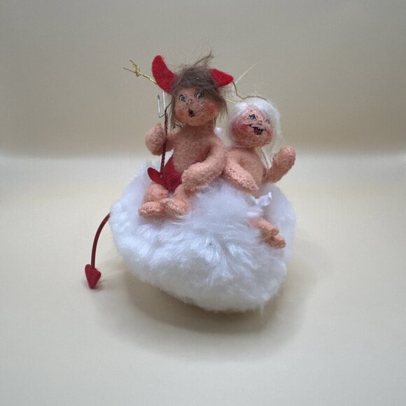 Annalee Naughty or Nice Baby Angel Ornament-Little Devil & Angel On Cloud - Picture 1 of 7